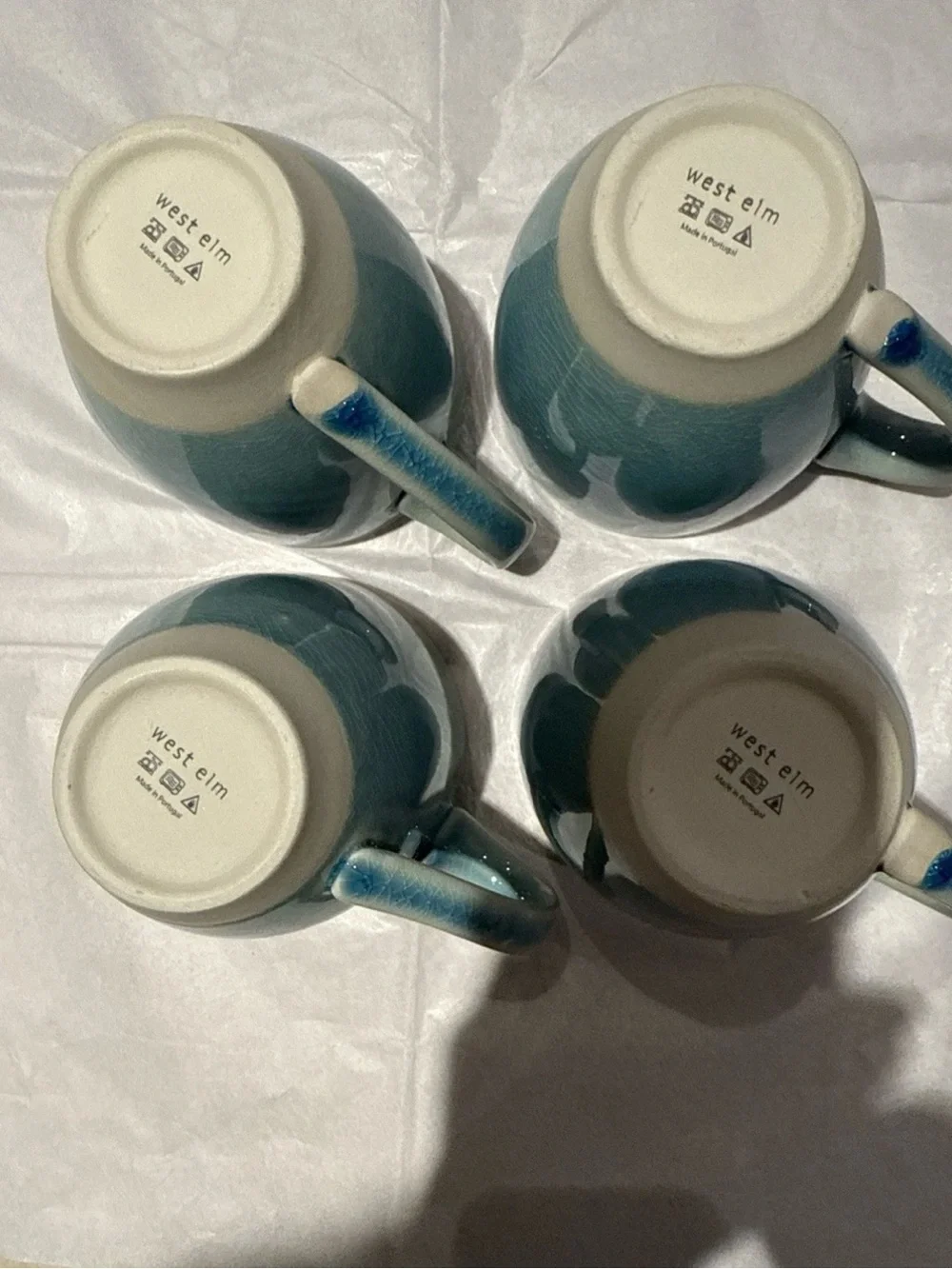 West Elm Crackle Glaze Light Blue Ceramic Glazed CoffeeTea Mugs Set of 4 New